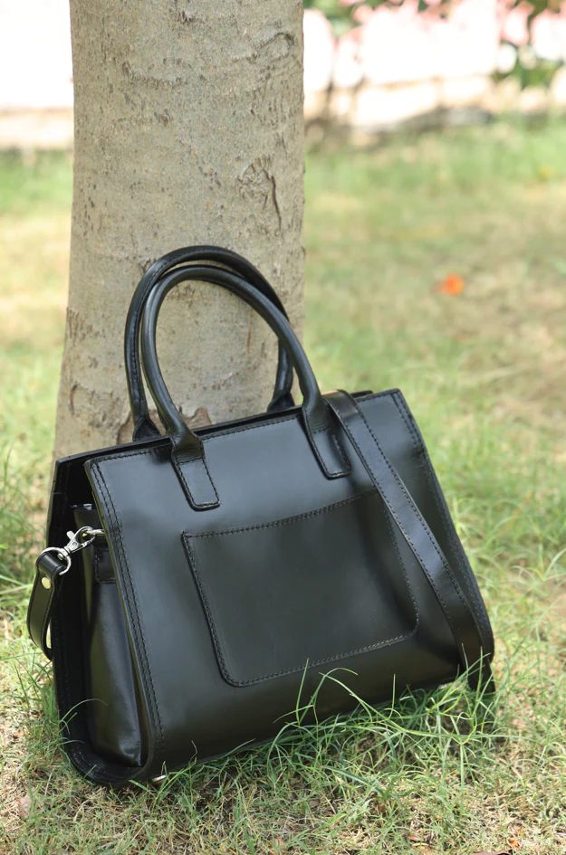 Premium Genuine  Leather Tote with Floral Embossing, Top Handles, Zip Closure - Image 5