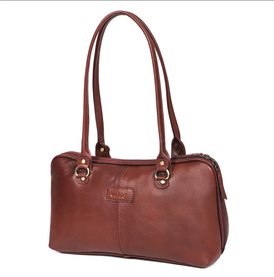 Premium Leather Shoulder Bag with Dual Zip Compartments, Structured Silhouette - Image 5